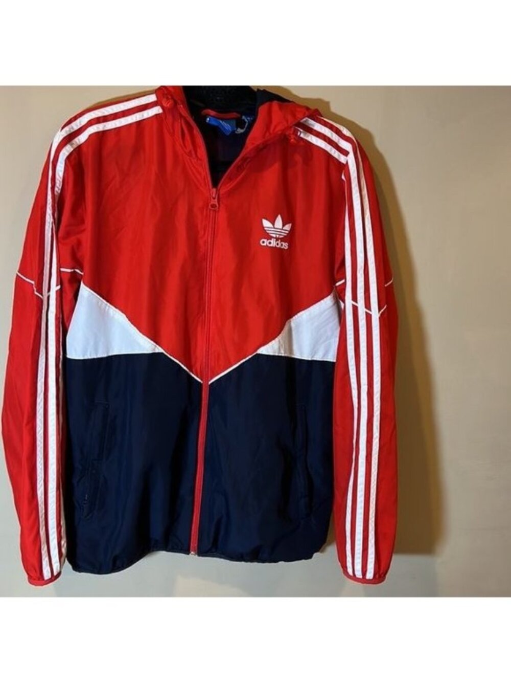 Adidas unisex size small windbreaker retro red white blue trademark 3 Stripe Y2K